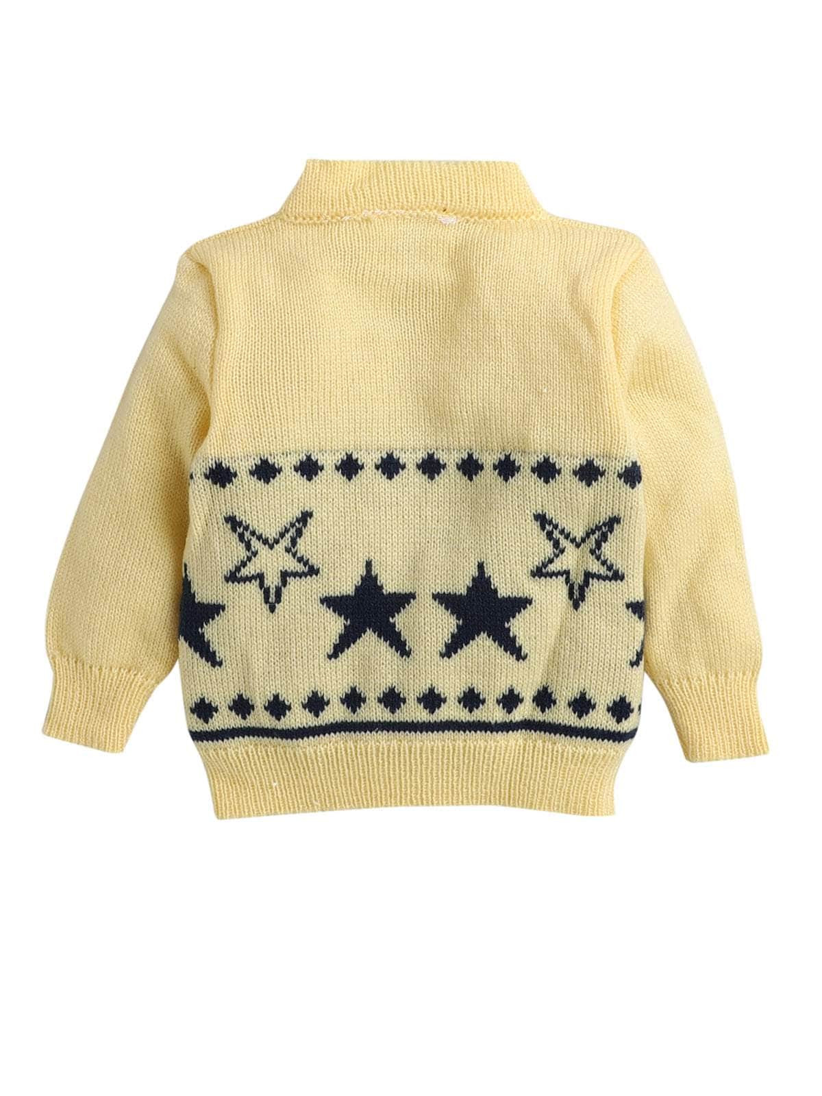 Little Angels Little Angels Sweater Set Baby Wool Full Sleeves V-Neck Jacquard Star Design Blue & Cream 3-Piece Set Sweater Sets Twinkle Nest Baby Knit Set