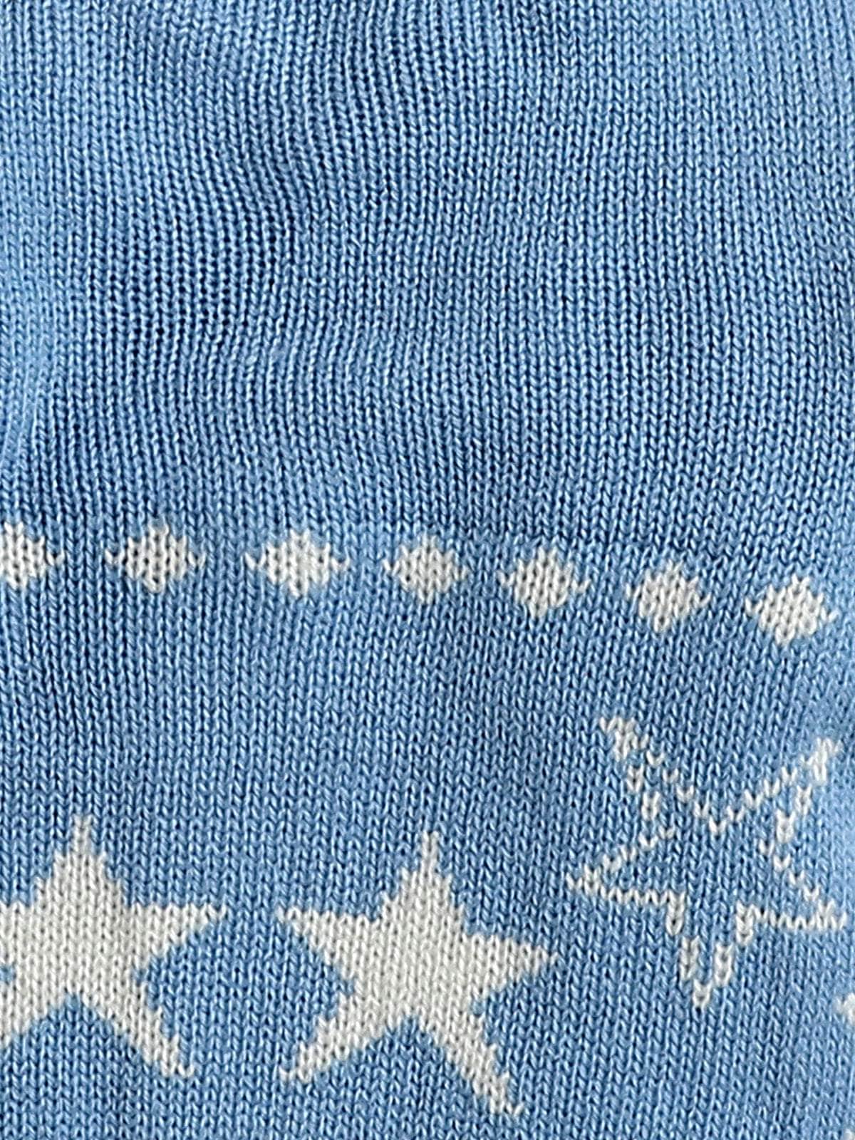 Little Angels Little Angels Sweater Set Baby Wool Full Sleeves V-Neck Jacquard Star Design Blue & Cream 3-Piece Set Sweater Sets Twinkle Nest Baby Knit Set