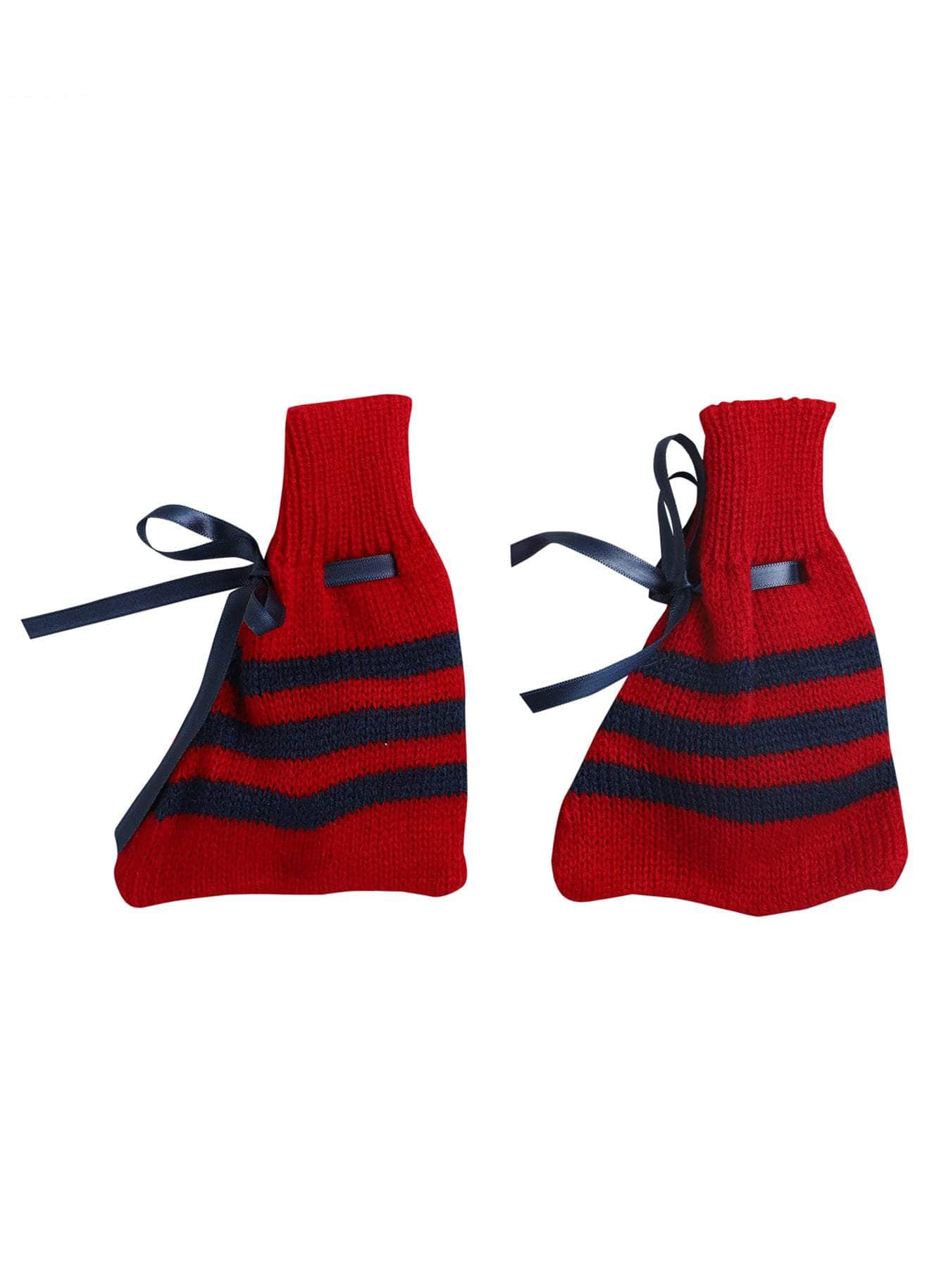 Little Angels Little Angels Sweater Set Baby Wool Full Sleeves V-Neck Jacquard Star Design Red & Navy 3-Piece Set Sweater Sets Twinkle Nest Baby Knit Set