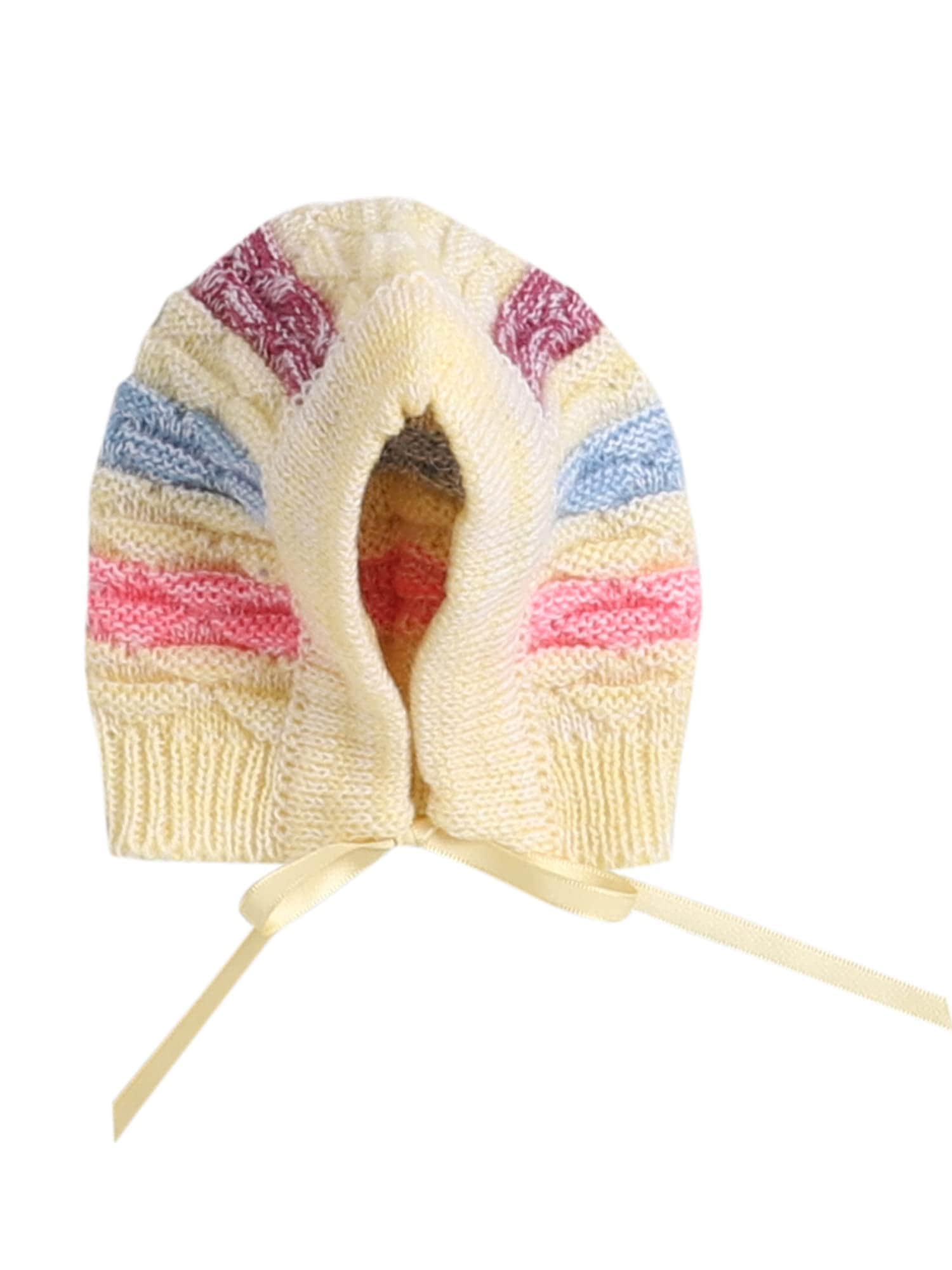 Little Angels Little Angels V-Neck Full Sleeves Full Sleeves Multi Striped Cardigan, Tie-Knot Cap and Socks Sweater Sets Twinkle Weave Baby Wool Set