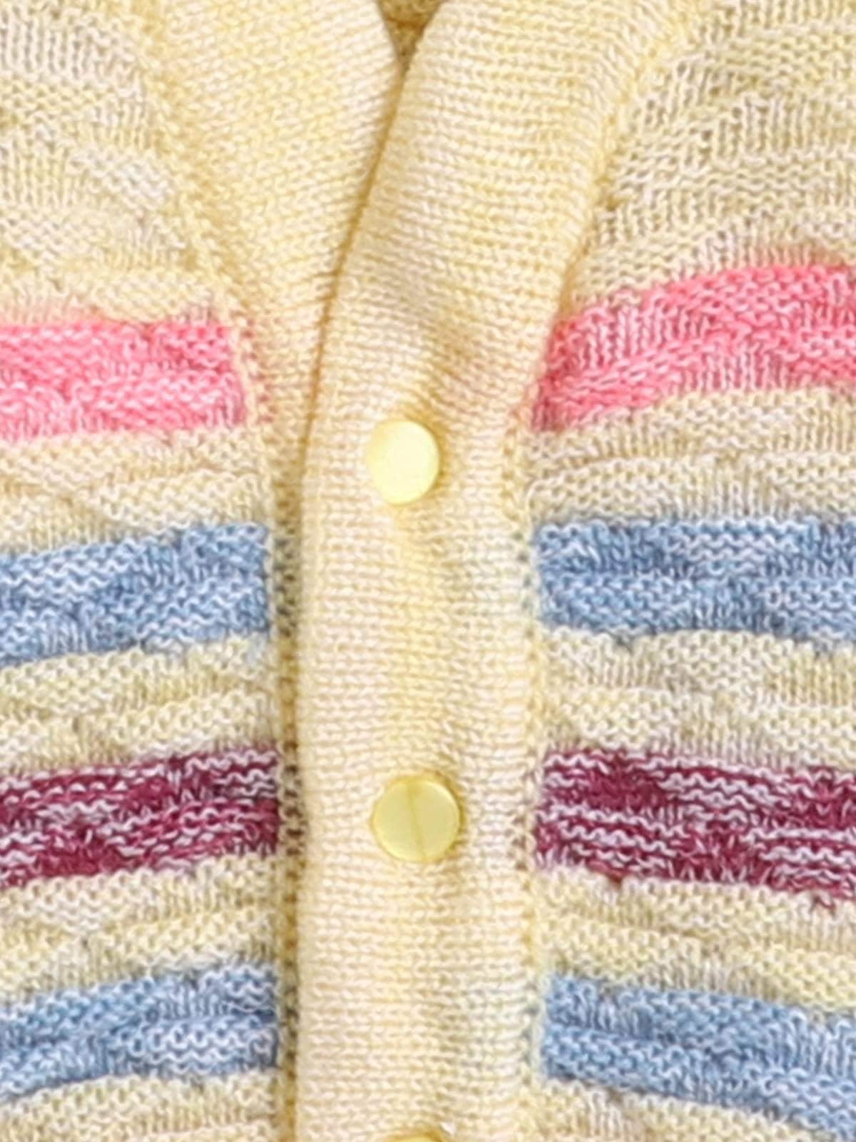 Little Angels Little Angels V-Neck Full Sleeves Full Sleeves Multi Striped Cardigan, Tie-Knot Cap and Socks Sweater Sets Twinkle Weave Baby Wool Set