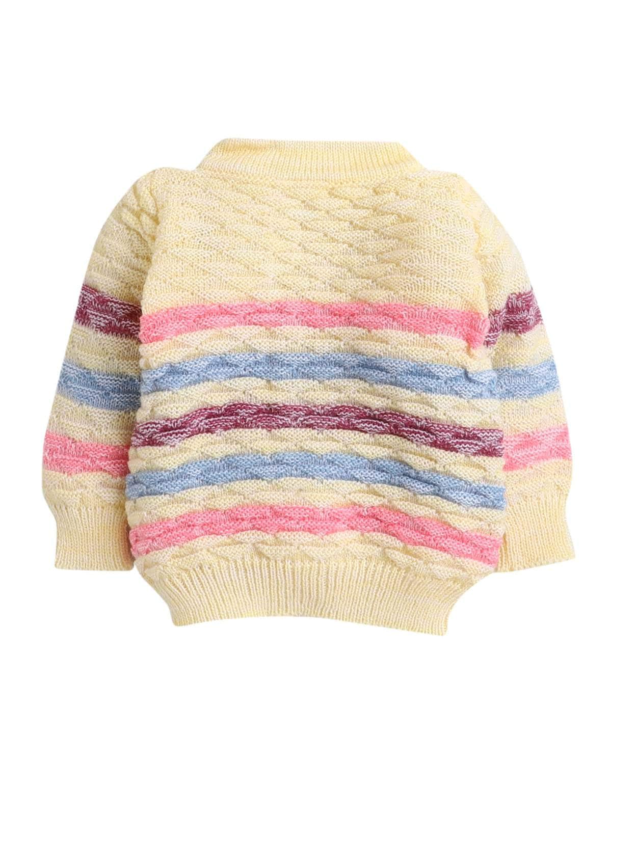 Little Angels Little Angels V-Neck Full Sleeves Full Sleeves Multi Striped Cardigan, Tie-Knot Cap and Socks Sweater Sets Twinkle Weave Baby Wool Set