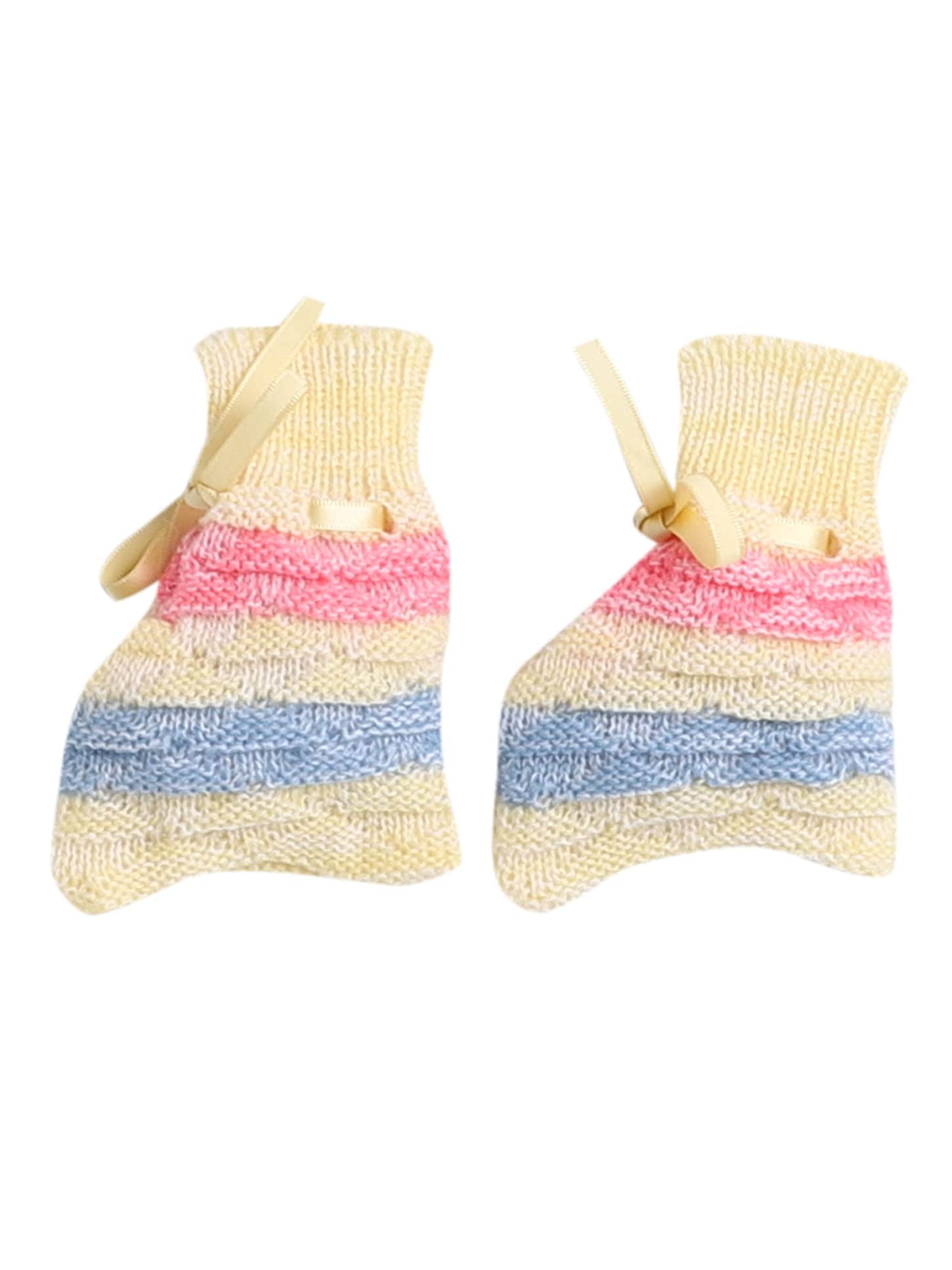 Little Angels Little Angels V-Neck Full Sleeves Full Sleeves Multi Striped Cardigan, Tie-Knot Cap and Socks Sweater Sets Twinkle Weave Baby Wool Set