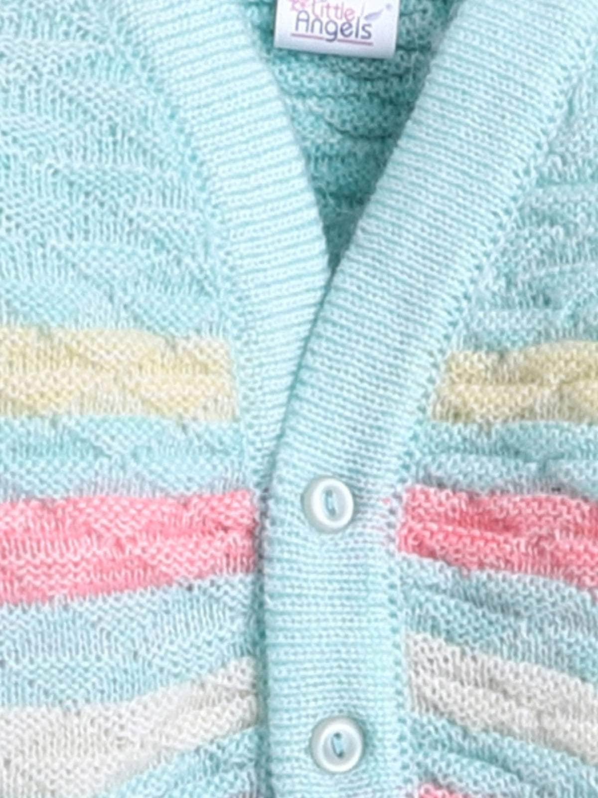 Little Angels Little Angels V-Neck Full Sleeves Full Sleeves Multi Striped Cardigan, Tie-Knot Cap and Socks Sweater Sets Twinkle Weave Baby Wool Set