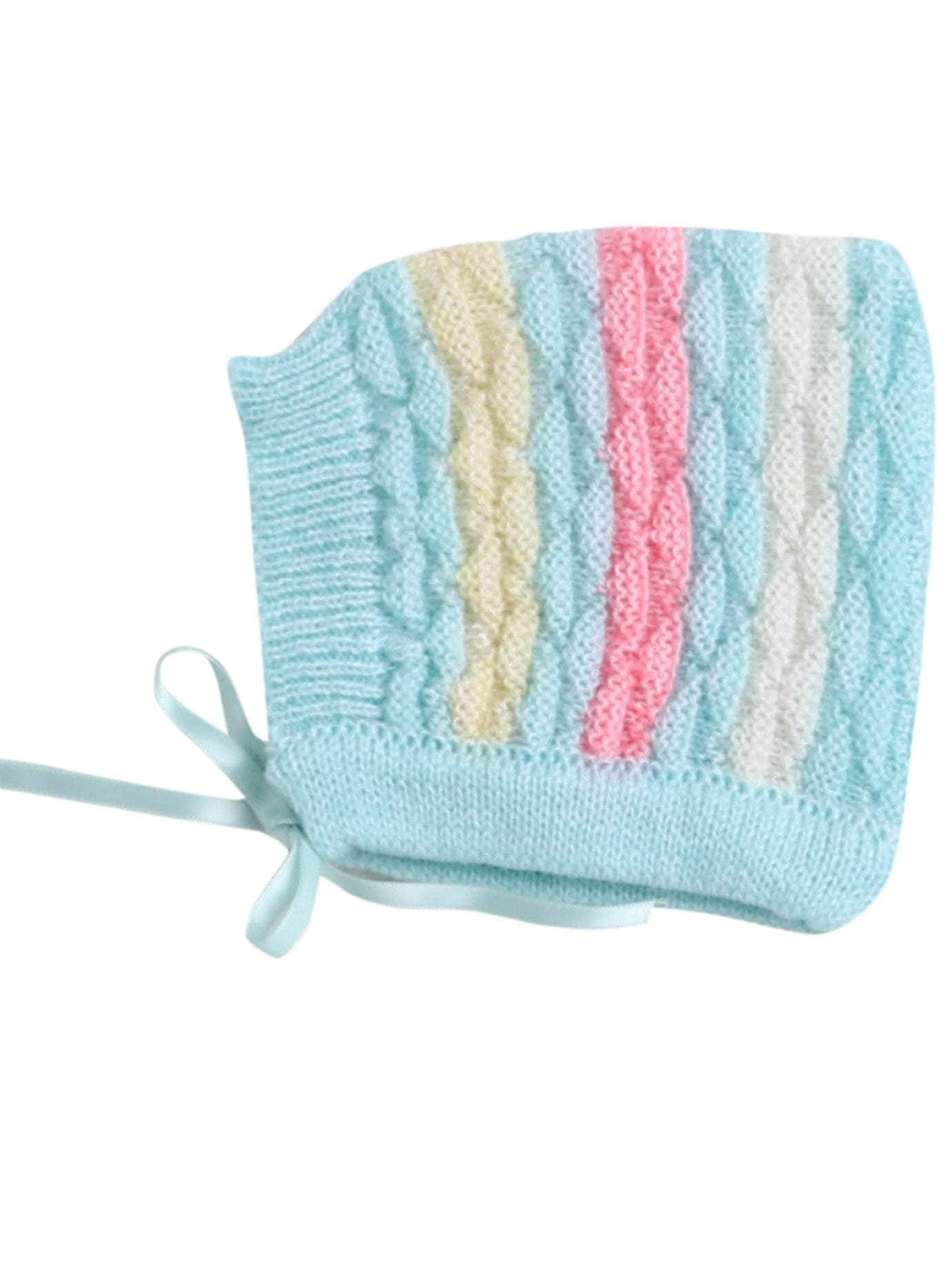 Little Angels Little Angels V-Neck Full Sleeves Full Sleeves Multi Striped Cardigan, Tie-Knot Cap and Socks Sweater Sets Twinkle Weave Baby Wool Set