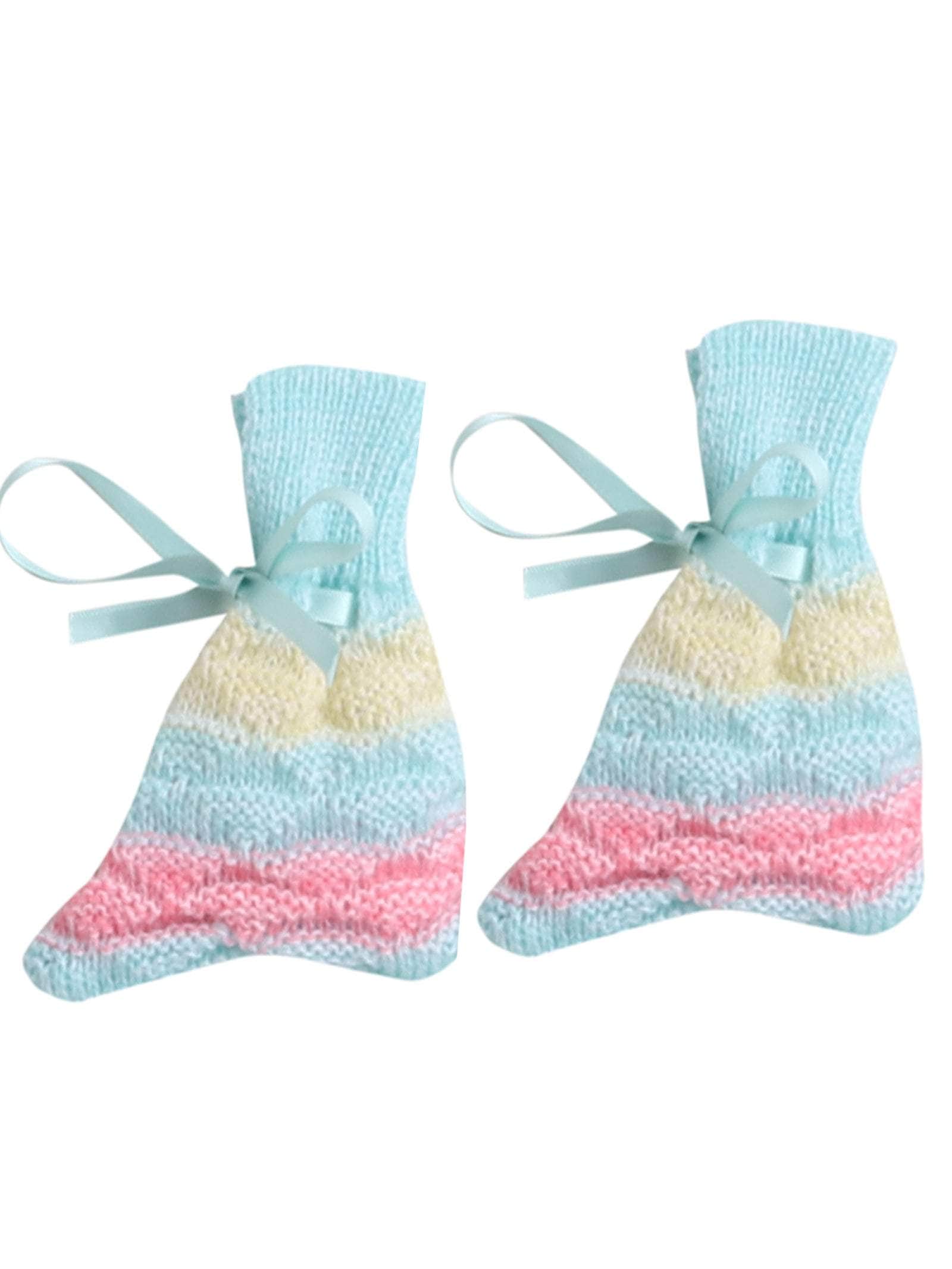 Little Angels Little Angels V-Neck Full Sleeves Full Sleeves Multi Striped Cardigan, Tie-Knot Cap and Socks Sweater Sets Twinkle Weave Baby Wool Set