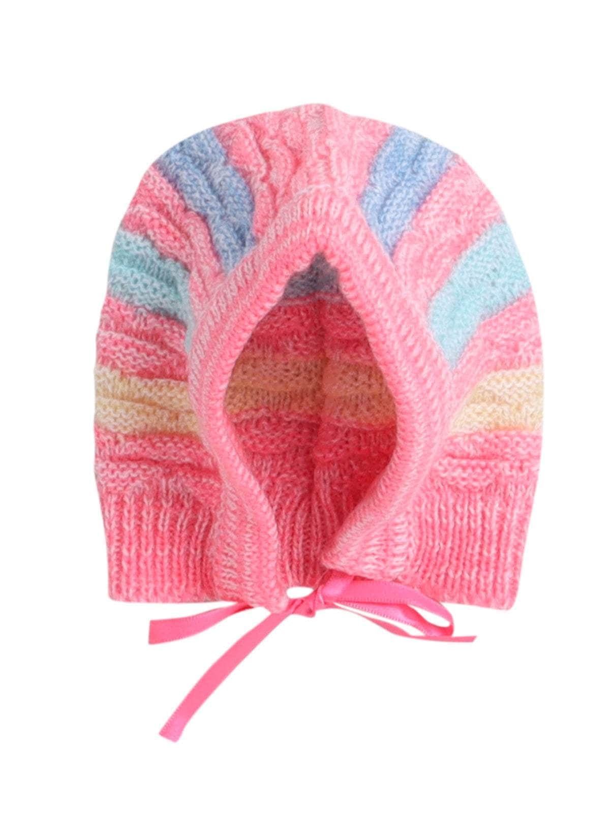 Little Angels Little Angels V-Neck Full Sleeves Full Sleeves Multi Striped Cardigan, Tie-Knot Cap and Socks Sweater Sets Twinkle Weave Baby Wool Set