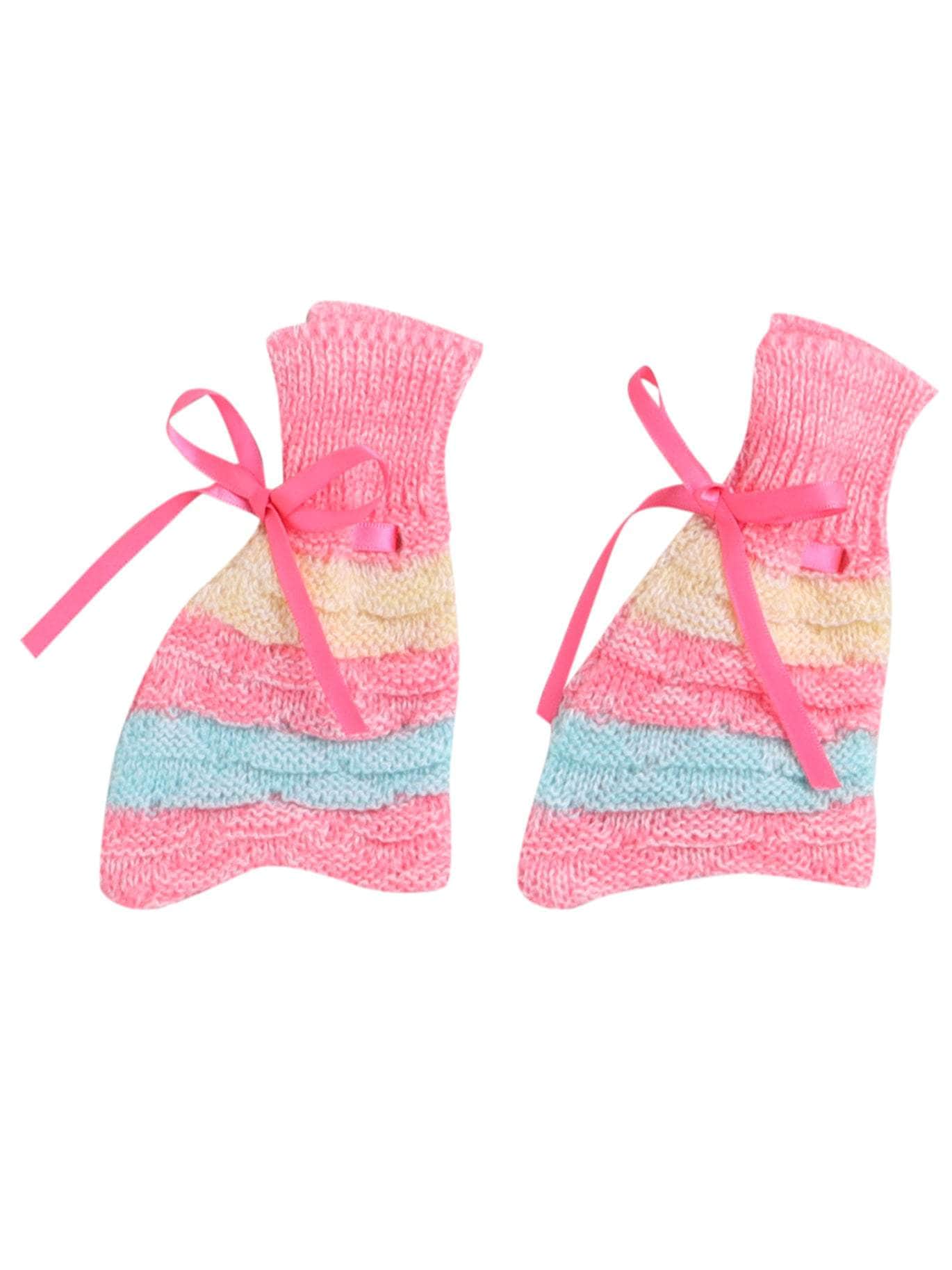Little Angels Little Angels V-Neck Full Sleeves Full Sleeves Multi Striped Cardigan, Tie-Knot Cap and Socks Sweater Sets Twinkle Weave Baby Wool Set