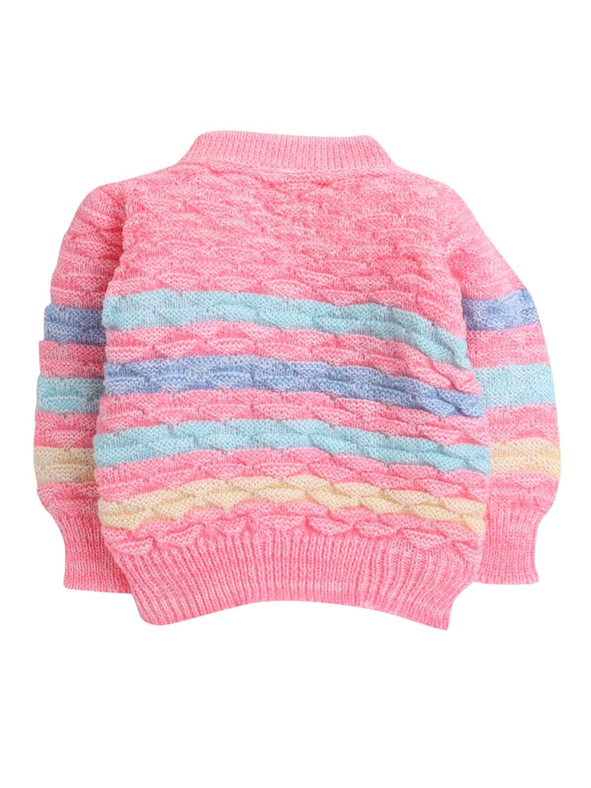 Little Angels Little Angels V-Neck Full Sleeves Full Sleeves Multi Striped Cardigan, Tie-Knot Cap and Socks Sweater Sets Twinkle Weave Baby Wool Set