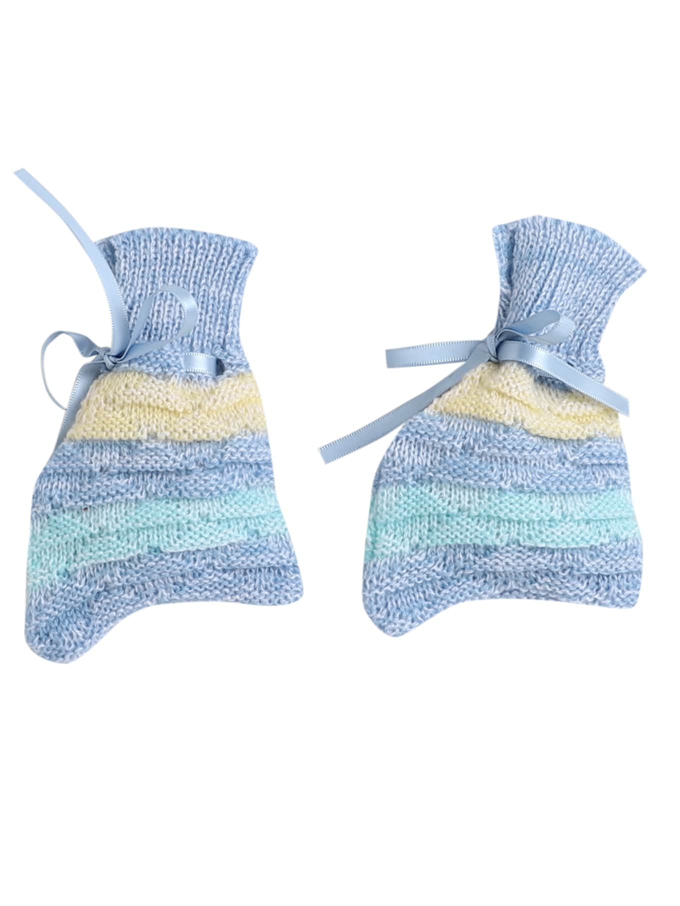 Little Angels Little Angels V-Neck Full Sleeves Full Sleeves Multi Striped Cardigan, Tie-Knot Cap and Socks Sweater Sets Twinkle Weave Baby Wool Set