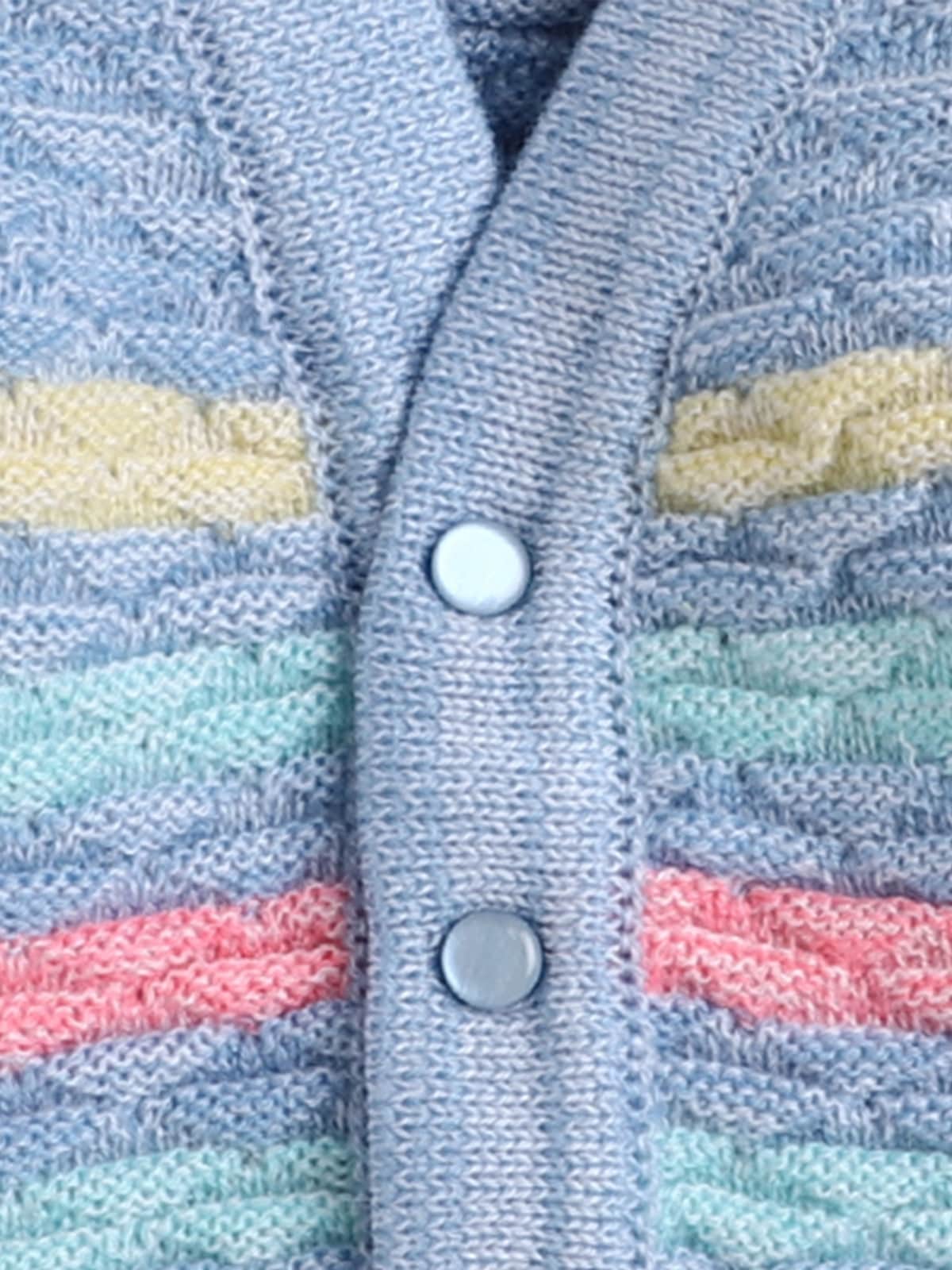 Little Angels Little Angels V-Neck Full Sleeves Full Sleeves Multi Striped Cardigan, Tie-Knot Cap and Socks Sweater Sets Twinkle Weave Baby Wool Set