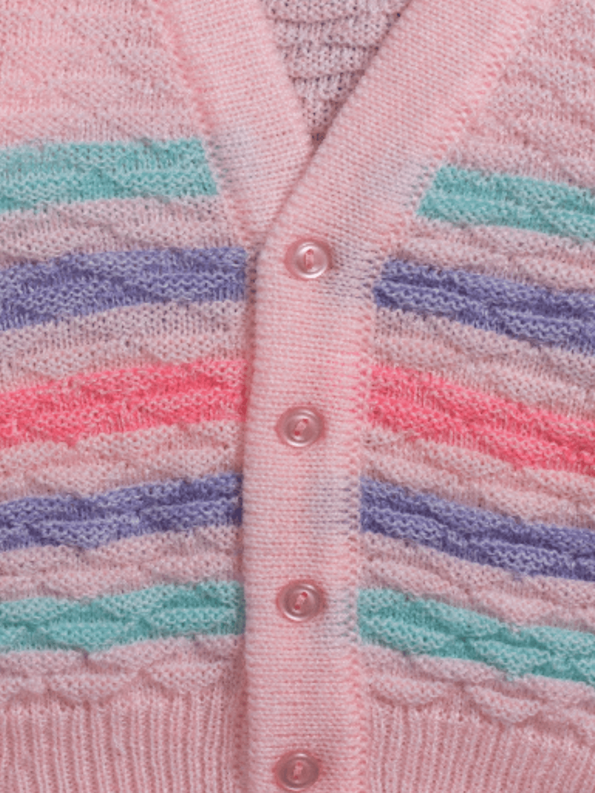 Little Angels Little Angels V-Neck Full Sleeves Full Sleeves Multi Striped Cardigan, Tie-Knot Cap and Socks Sweater Sets Twinkle Weave Baby Wool Set