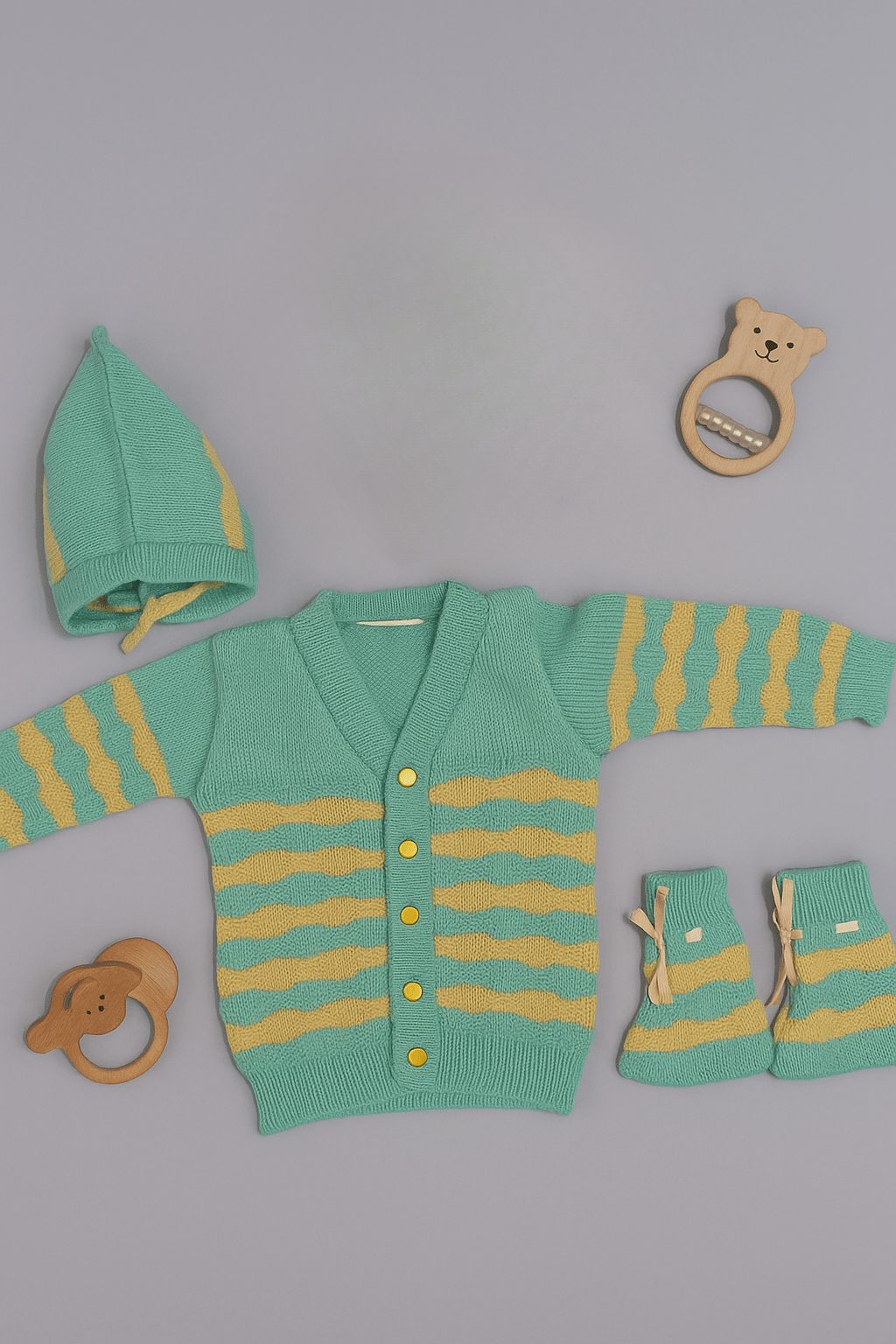 Little Angels Waves of Warmth Knit Set  Sweater Sets Waves of Warmth Knit Set  0-3 M / Green & Yellow