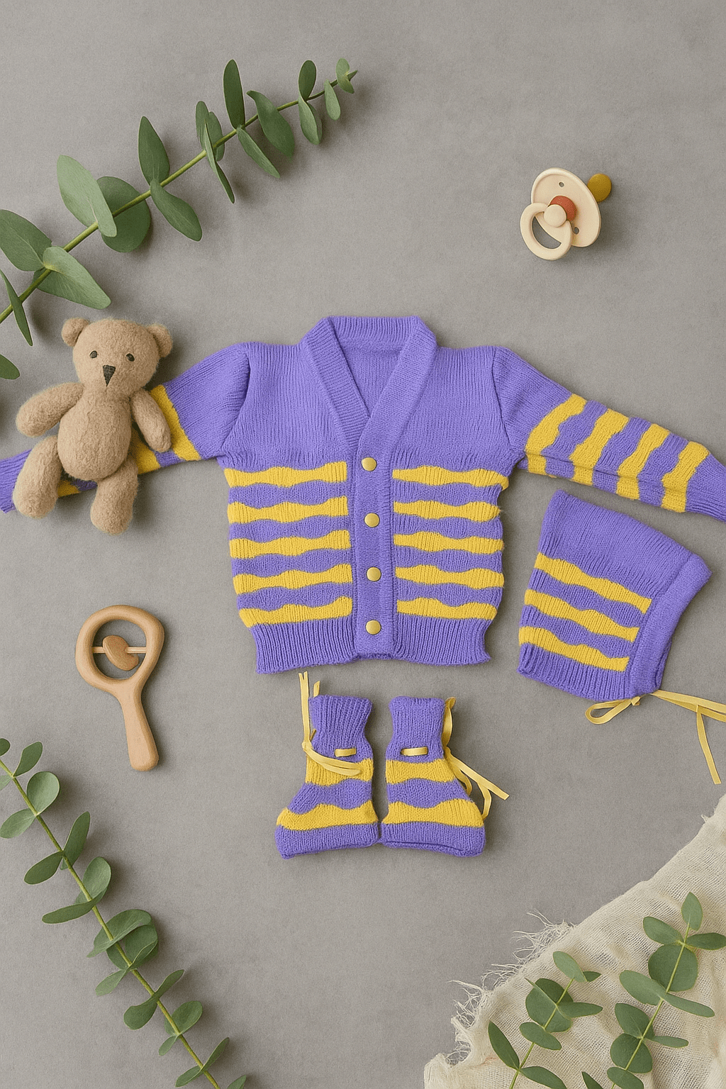 Little Angels Waves of Warmth Knit Set  Sweater Sets Waves of Warmth Knit Set  0-3 M / Violet & Yellow