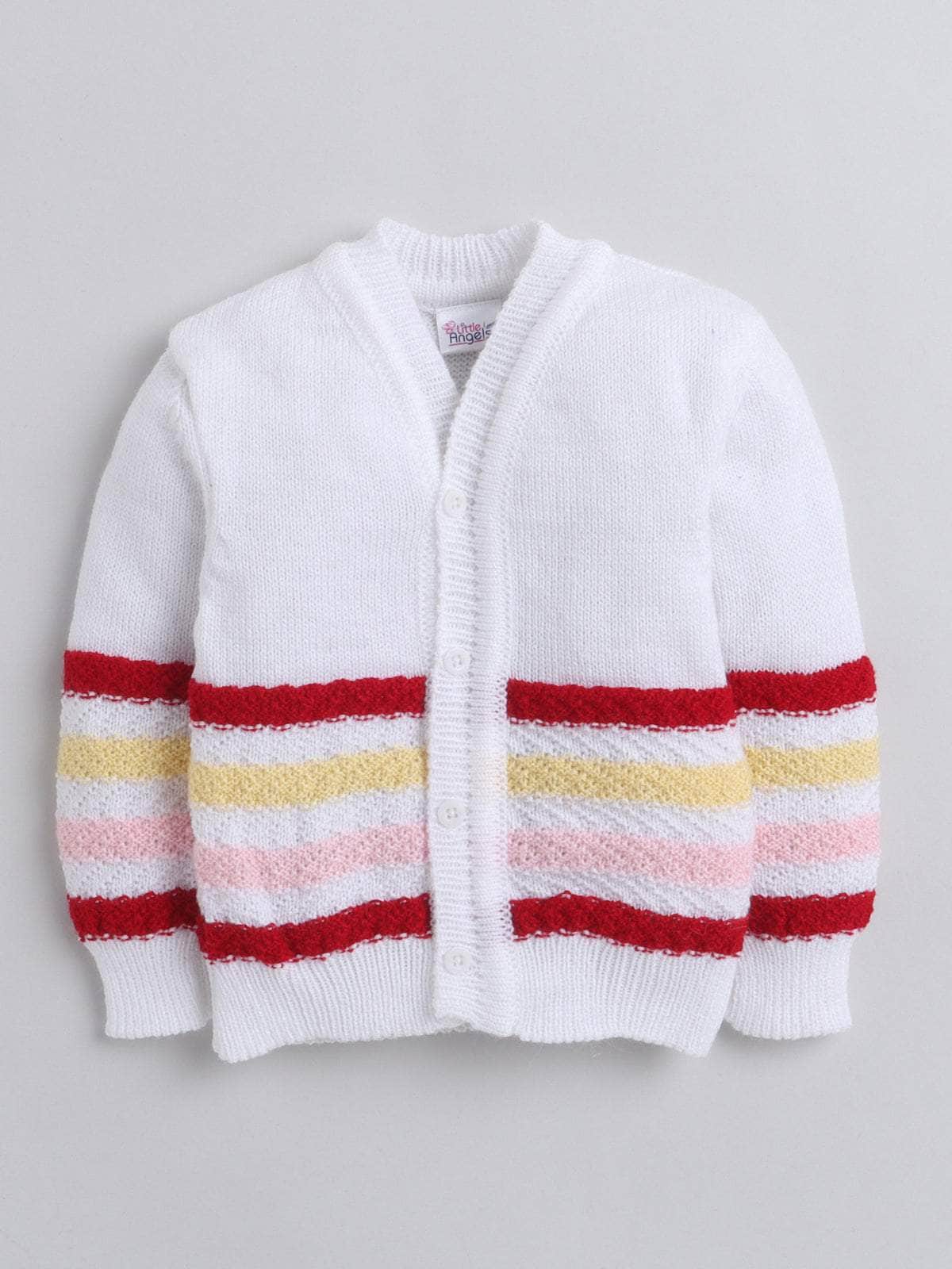 Little Angels Little Angels V-Neck Full Sleeves Full Sleeves Striped Cardigan, Tie-Knot Cap and Socks Sweater Sets Wiggles & Giggles Knit Set