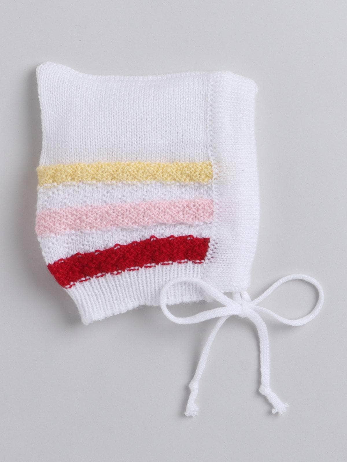 Little Angels Little Angels V-Neck Full Sleeves Full Sleeves Striped Cardigan, Tie-Knot Cap and Socks Sweater Sets Wiggles & Giggles Knit Set