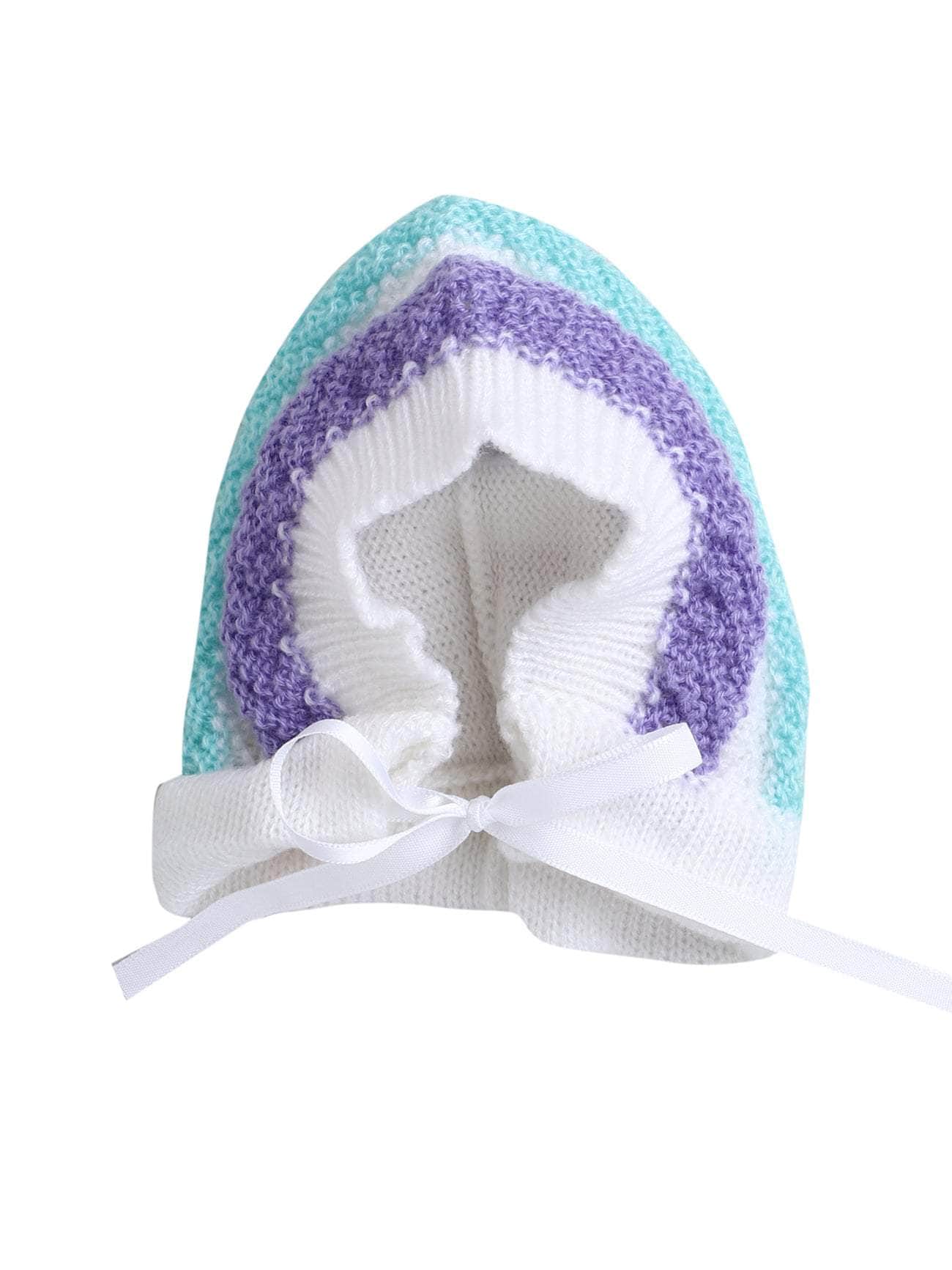 Little Angels Little Angels V-Neck Full Sleeves Full Sleeves Striped Cardigan, Tie-Knot Cap and Socks Sweater Sets Wiggles & Giggles Knit Set