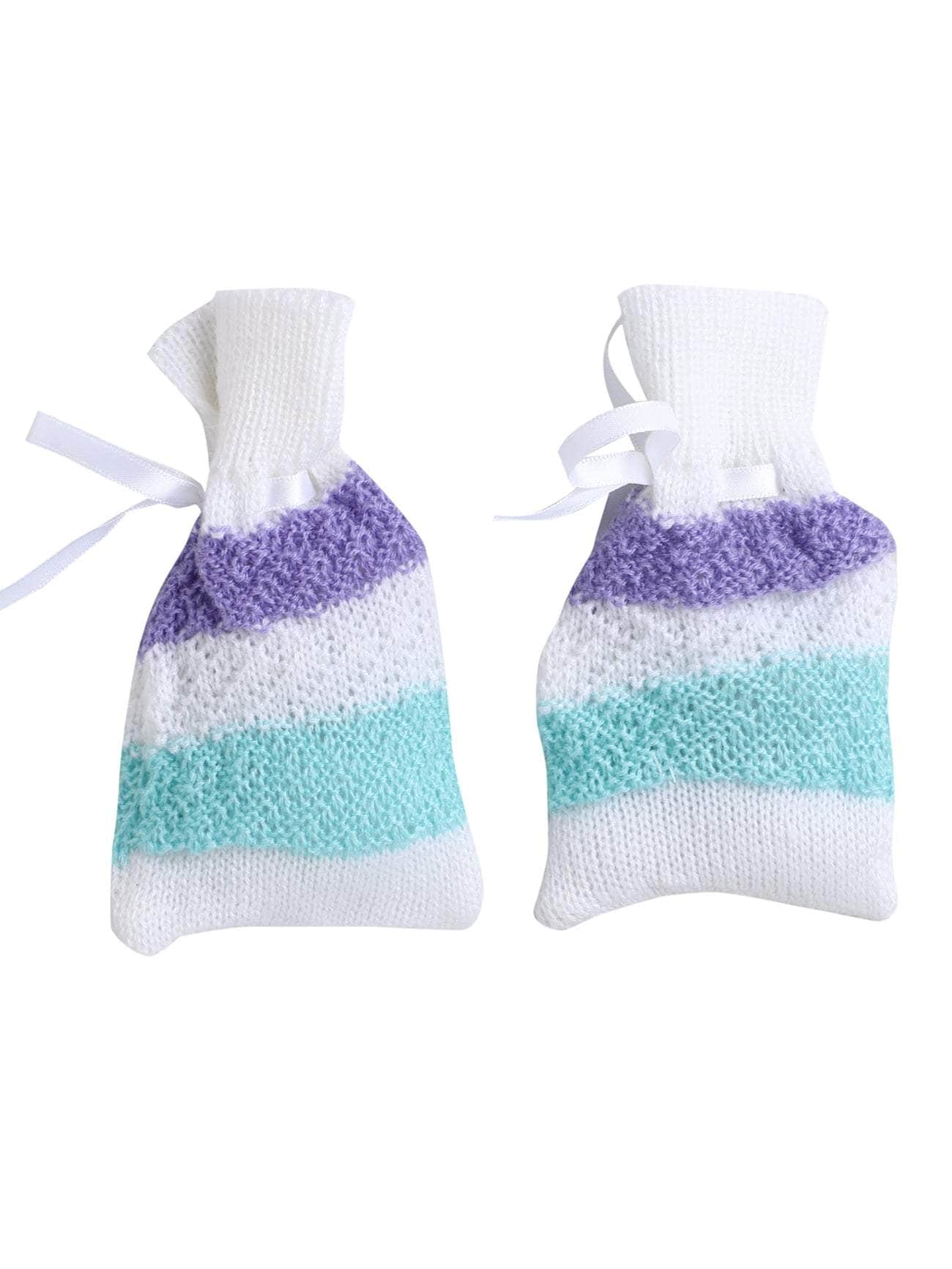 Little Angels Little Angels V-Neck Full Sleeves Full Sleeves Striped Cardigan, Tie-Knot Cap and Socks Sweater Sets Wiggles & Giggles Knit Set