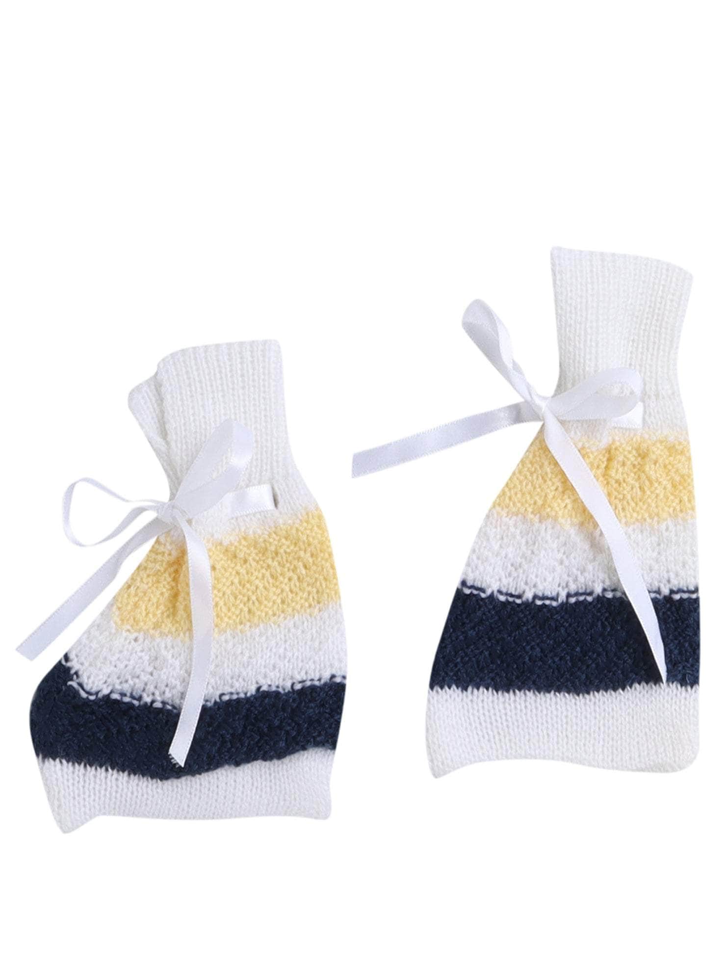 Little Angels Little Angels V-Neck Full Sleeves Full Sleeves Striped Cardigan, Tie-Knot Cap and Socks Sweater Sets Wiggles & Giggles Knit Set