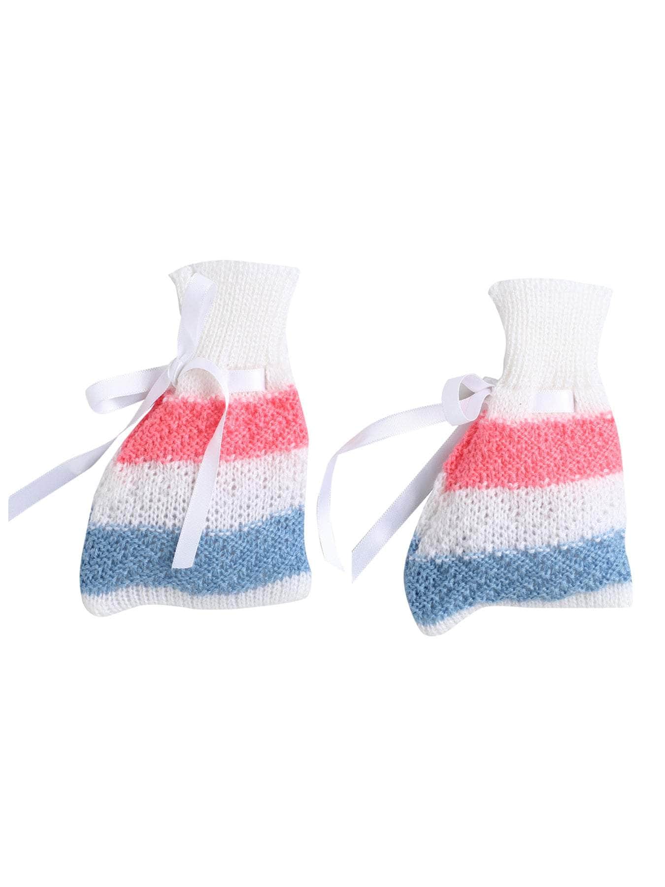 Little Angels Little Angels V-Neck Full Sleeves Full Sleeves Striped Cardigan, Tie-Knot Cap and Socks Sweater Sets Wiggles & Giggles Knit Set