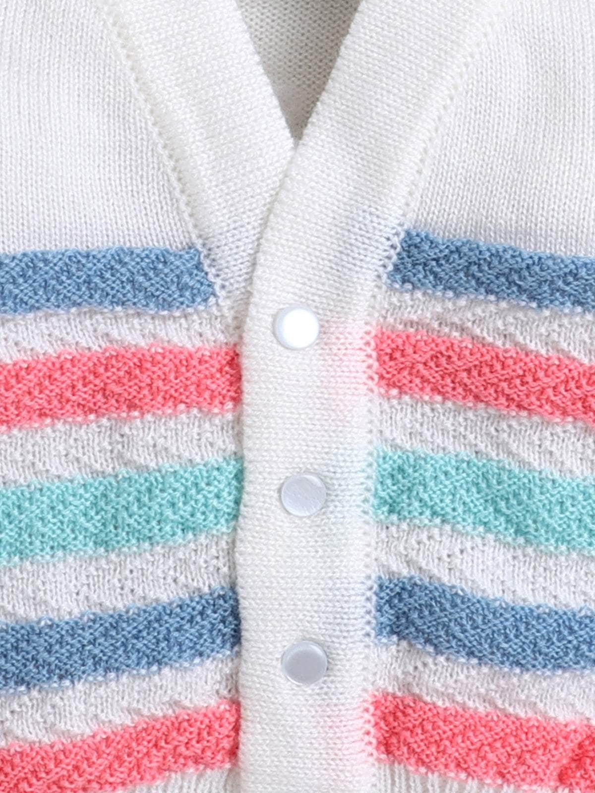 Little Angels Little Angels V-Neck Full Sleeves Full Sleeves Striped Cardigan, Tie-Knot Cap and Socks Sweater Sets Wiggles & Giggles Knit Set