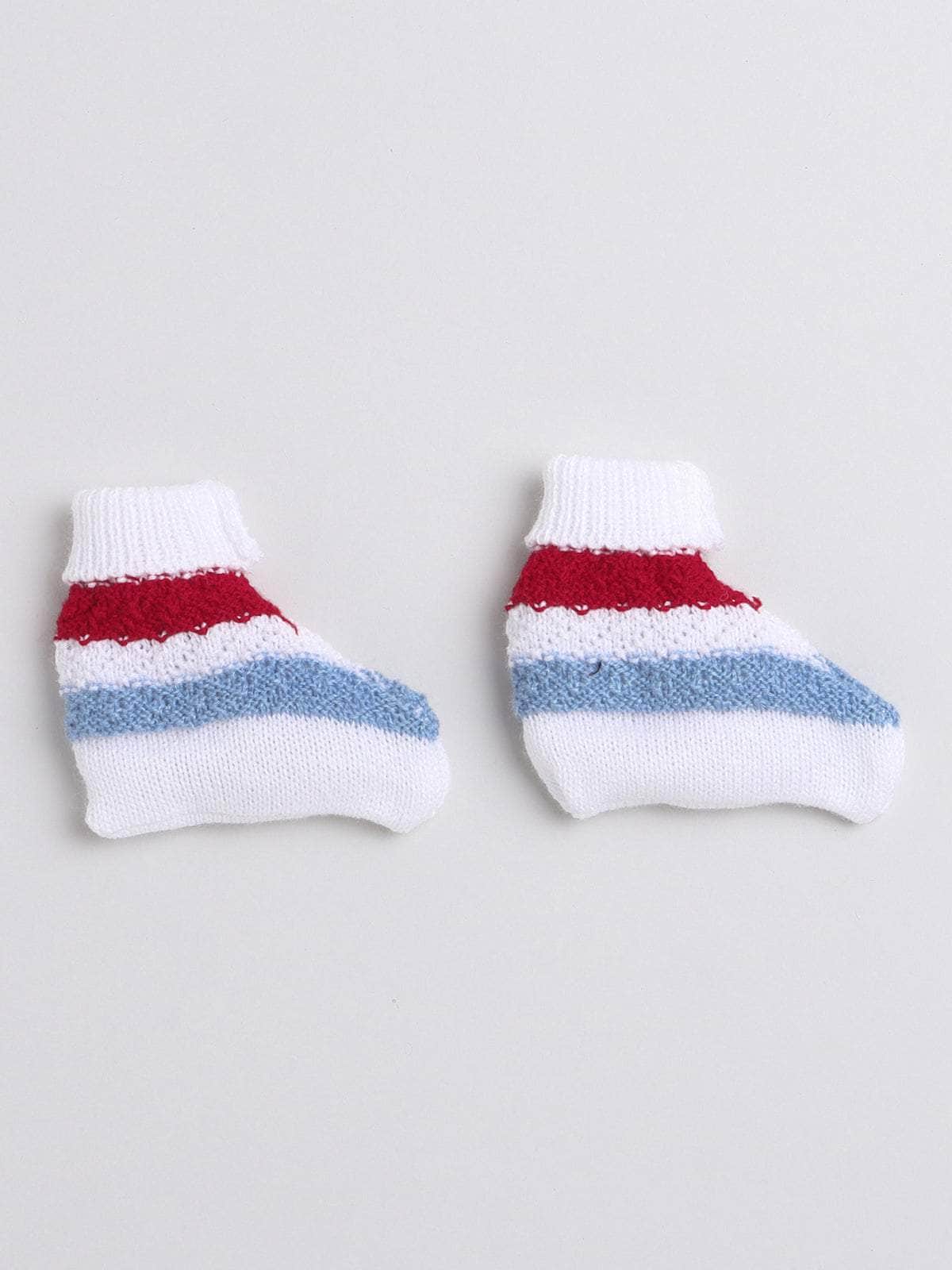 Little Angels Little Angels V-Neck Full Sleeves Full Sleeves Striped Cardigan, Tie-Knot Cap and Socks Sweater Sets Wiggles & Giggles Knit Set
