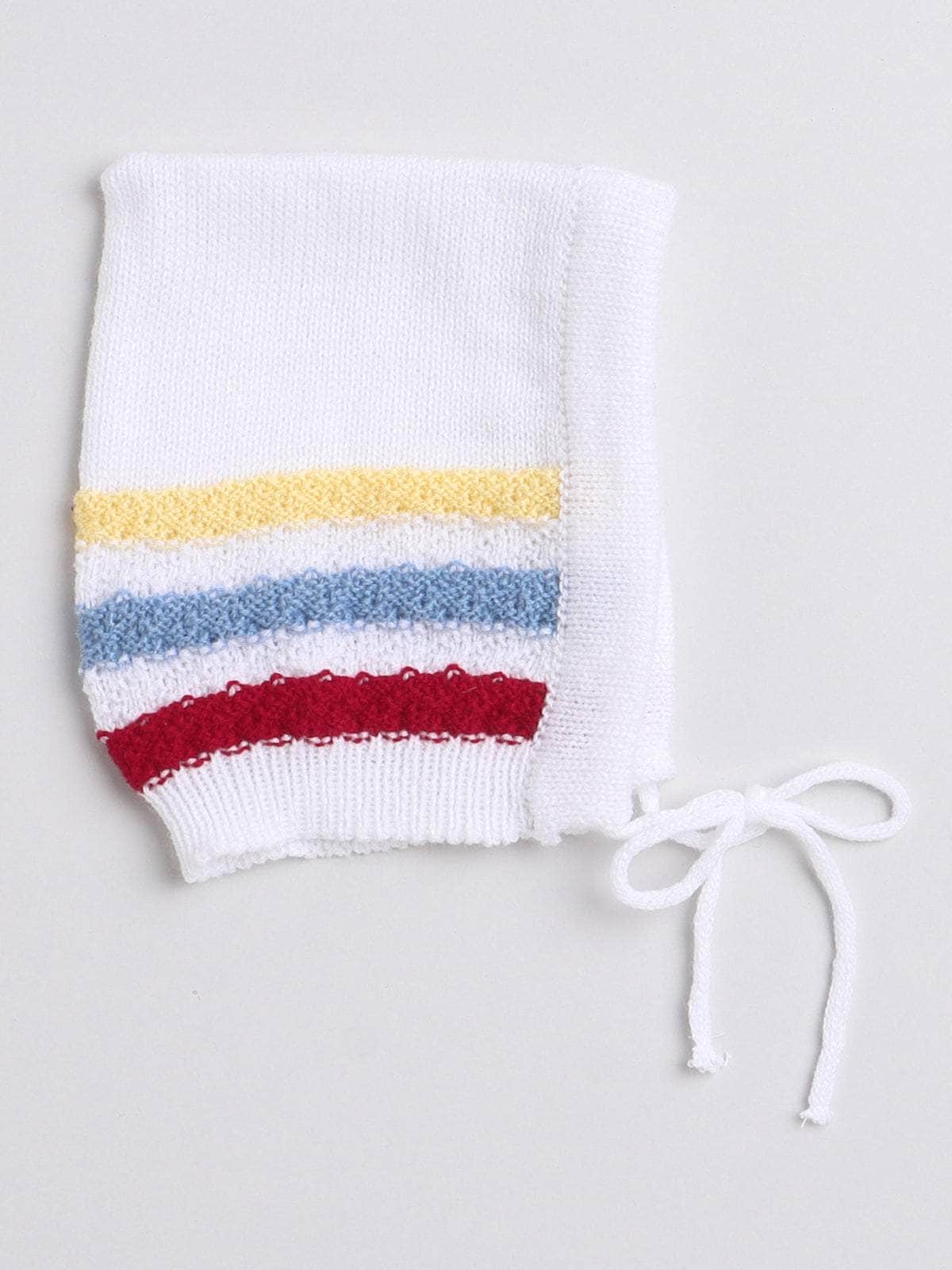 Little Angels Little Angels V-Neck Full Sleeves Full Sleeves Striped Cardigan, Tie-Knot Cap and Socks Sweater Sets Wiggles & Giggles Knit Set