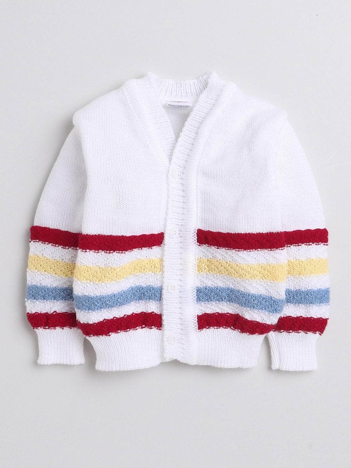 Little Angels Little Angels V-Neck Full Sleeves Full Sleeves Striped Cardigan, Tie-Knot Cap and Socks Sweater Sets Wiggles & Giggles Knit Set