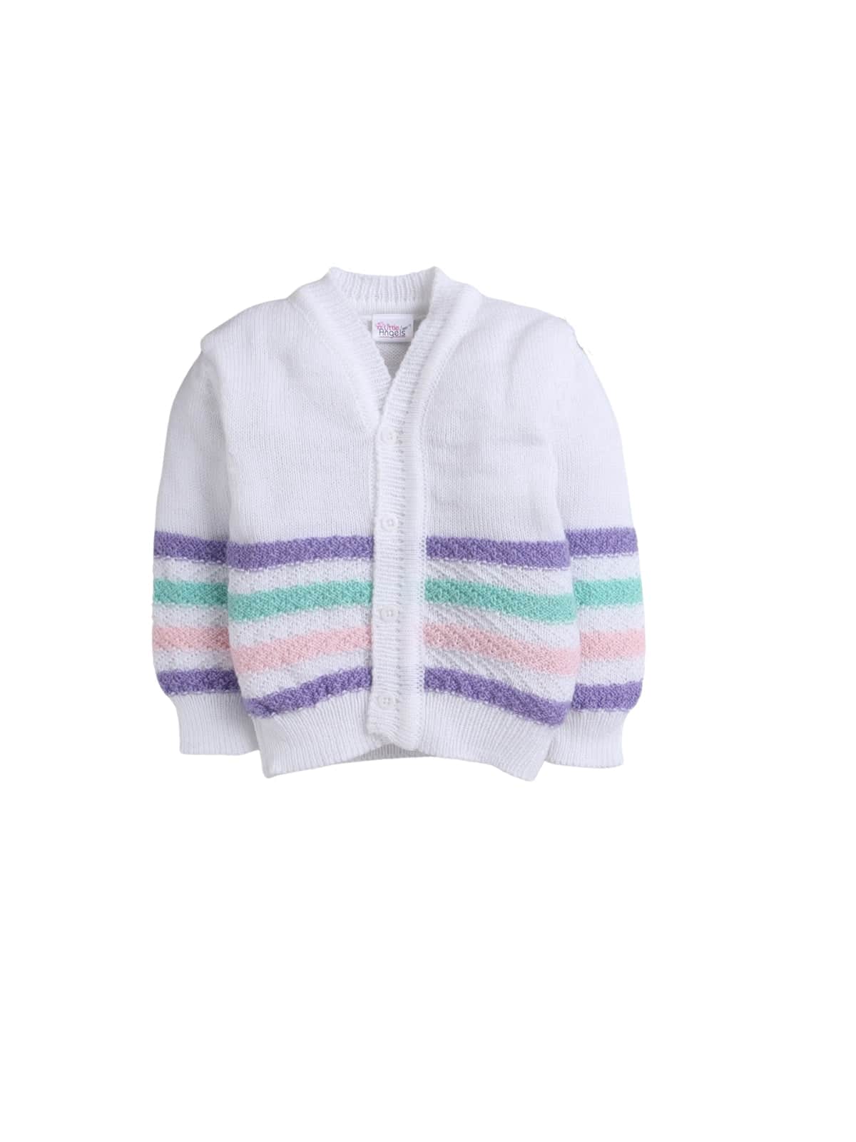 Little Angels Little Angels V-Neck Full Sleeves Full Sleeves Striped Cardigan, Tie-Knot Cap and Socks Sweater Sets Wiggles & Giggles Knit Set