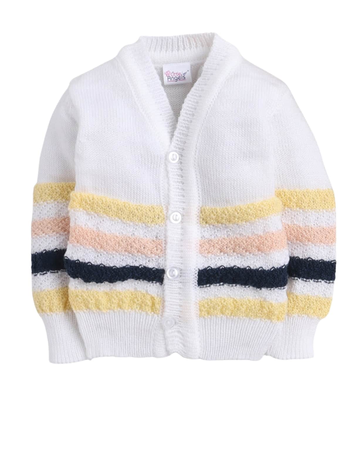 Little Angels Little Angels V-Neck Full Sleeves Full Sleeves Striped Cardigan, Tie-Knot Cap and Socks Sweater Sets Wiggles & Giggles Knit Set