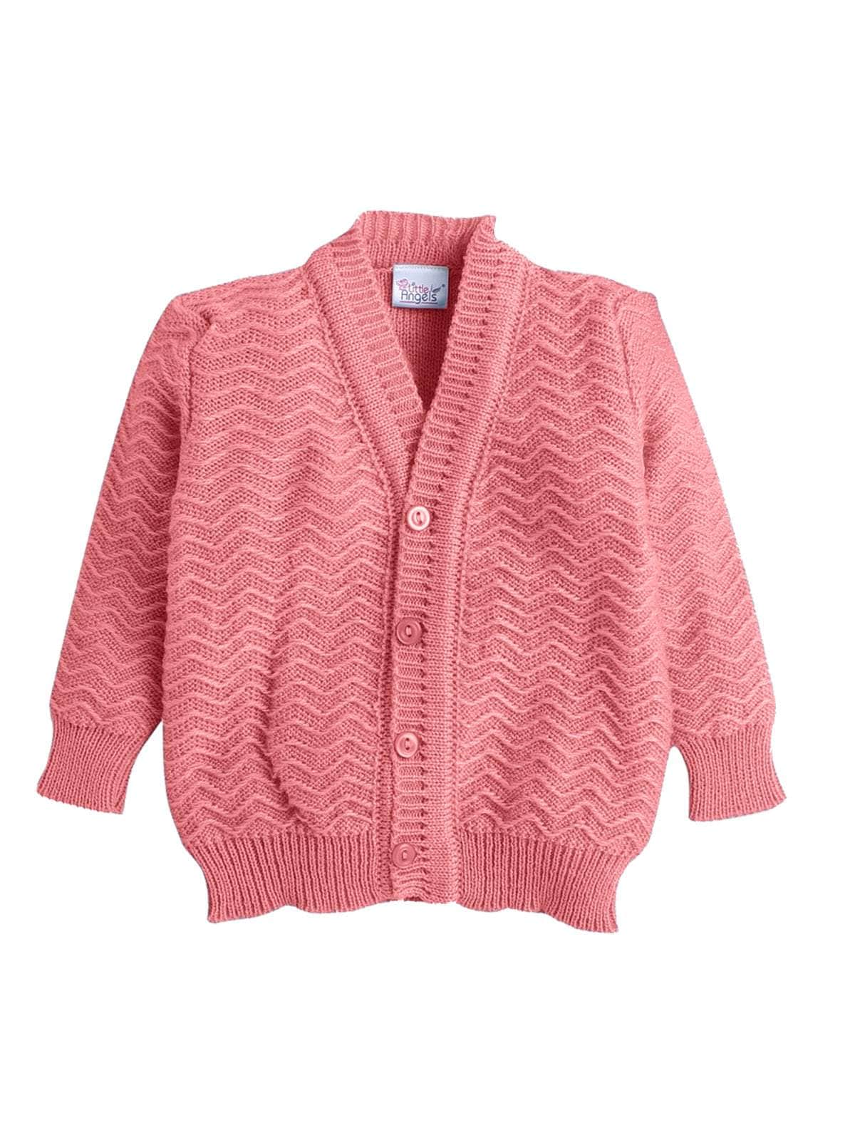 Little Angels Little Angels Sweater Set Baby Wool Full Sleeves V-Neck Striped in a Pearl Pattern Pink 3-Piece Set Sweater Sets Zaggy Cuddles Baby Knit Set