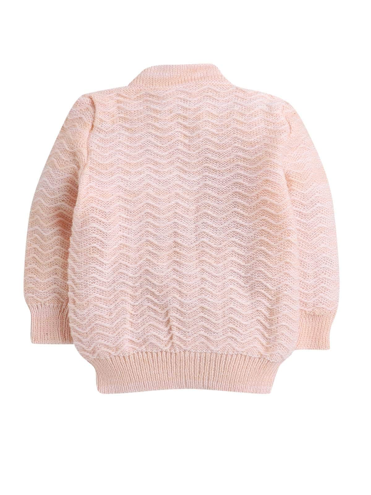 Little Angels Little Angels Sweater Set Baby Wool Full Sleeves V-Neck Striped in a Pearl Pattern Pink 3-Piece Set Sweater Sets Zaggy Cuddles Baby Knit Set