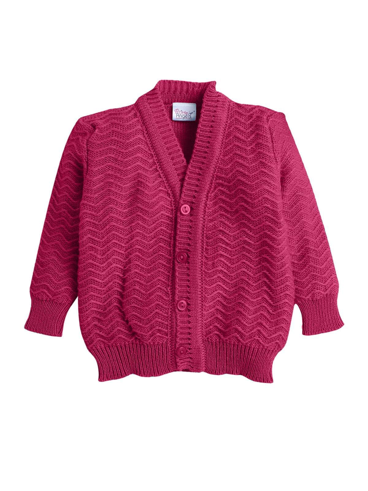 Little Angels Little Angels Sweater Set Baby Wool Full Sleeves V-Neck Striped in a Pearl Pattern Pink 3-Piece Set Sweater Sets Zaggy Cuddles Baby Knit Set
