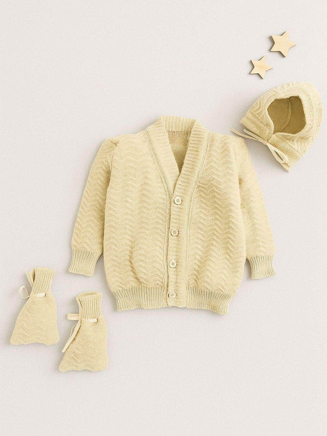 Little Angels Little Angels Sweater Set Baby Wool Full Sleeves V-Neck Striped in a Pearl Pattern Pink 3-Piece Set Sweater Sets Zaggy Cuddles Baby Knit Set