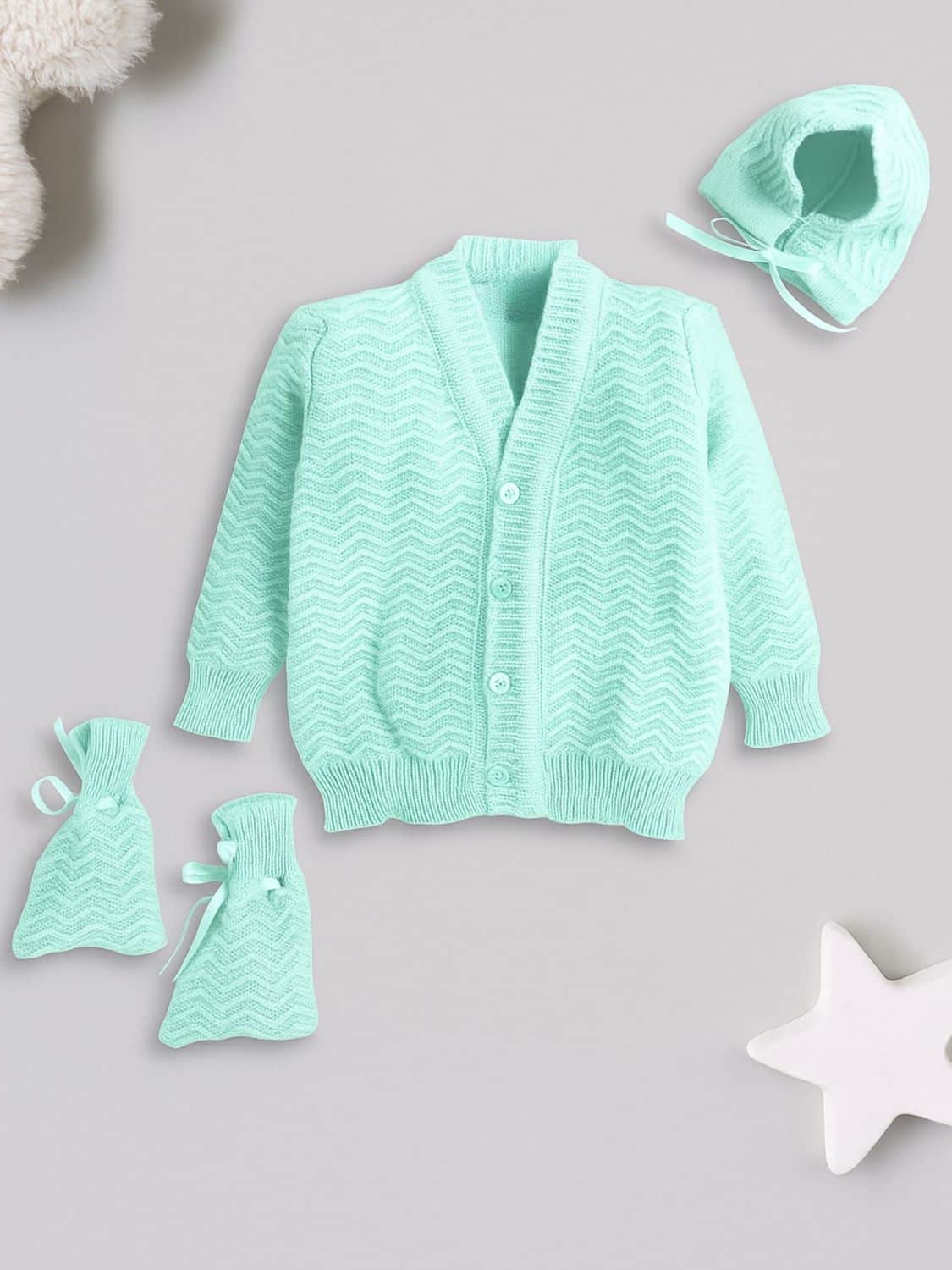 Little Angels Little Angels Sweater Set Baby Wool Full Sleeves V-Neck Striped in a Pearl Pattern Pink 3-Piece Set Sweater Sets Zaggy Cuddles Baby Knit Set