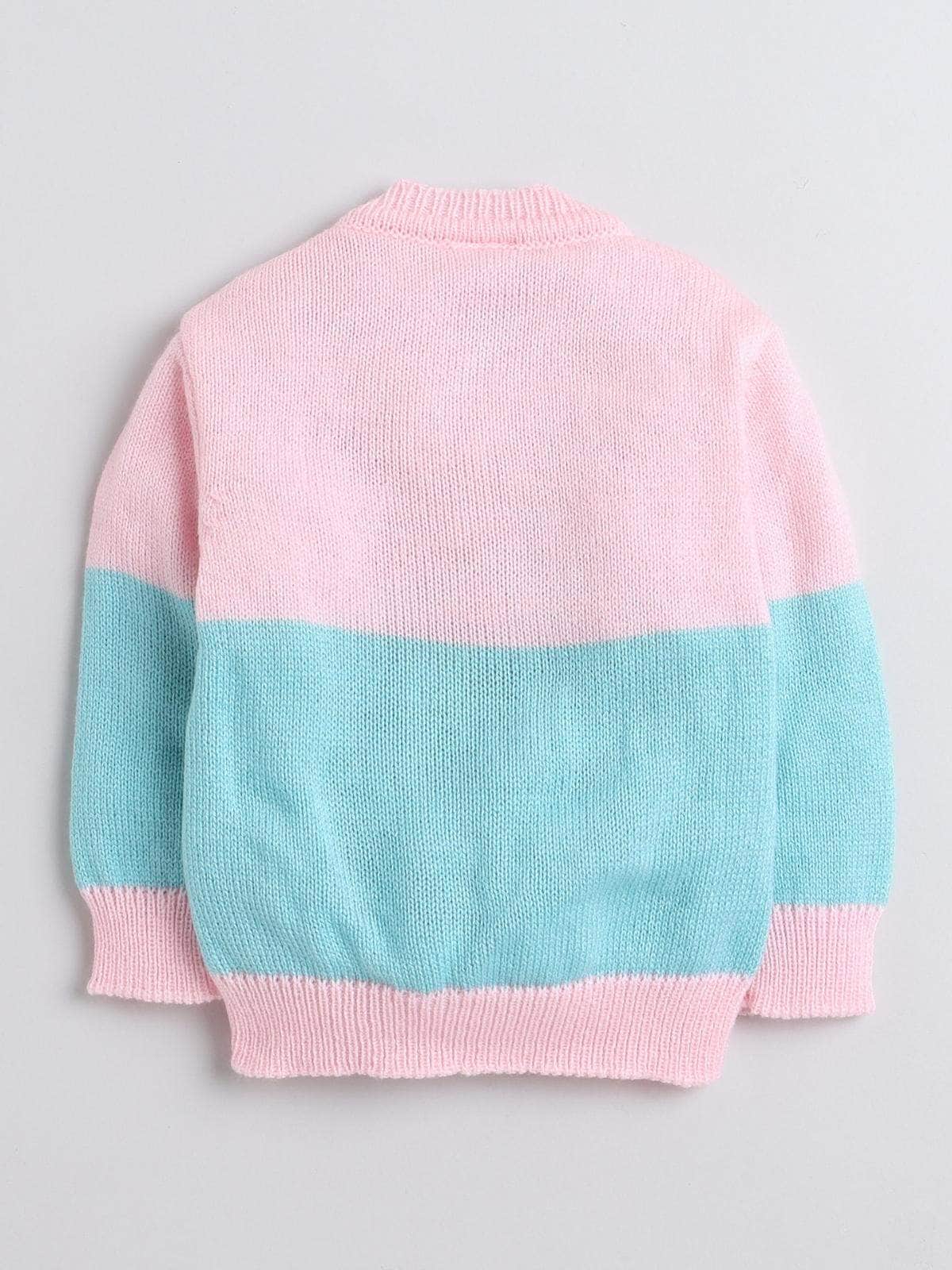 Little Angels Little Angels Sweater Set Baby Wool Full Sleeves V-Neck Textured Chevron Pink & Green 3-Piece Set Sweater Sets Zig-Zag Snuggle Bloom Set