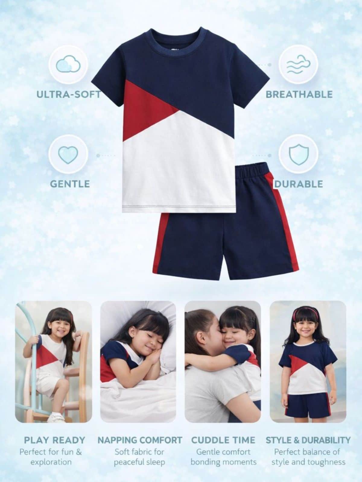 Little Angels Little Angels 2 Pcs T-shirts & Shorts Cotton Round Neck Half Sleeves Color-Block Shirt & Shorts For Baby Girls T-shirts & Shorts Colorblock T-Shirt & Shorts Set – Casual Co-Ord Outfit