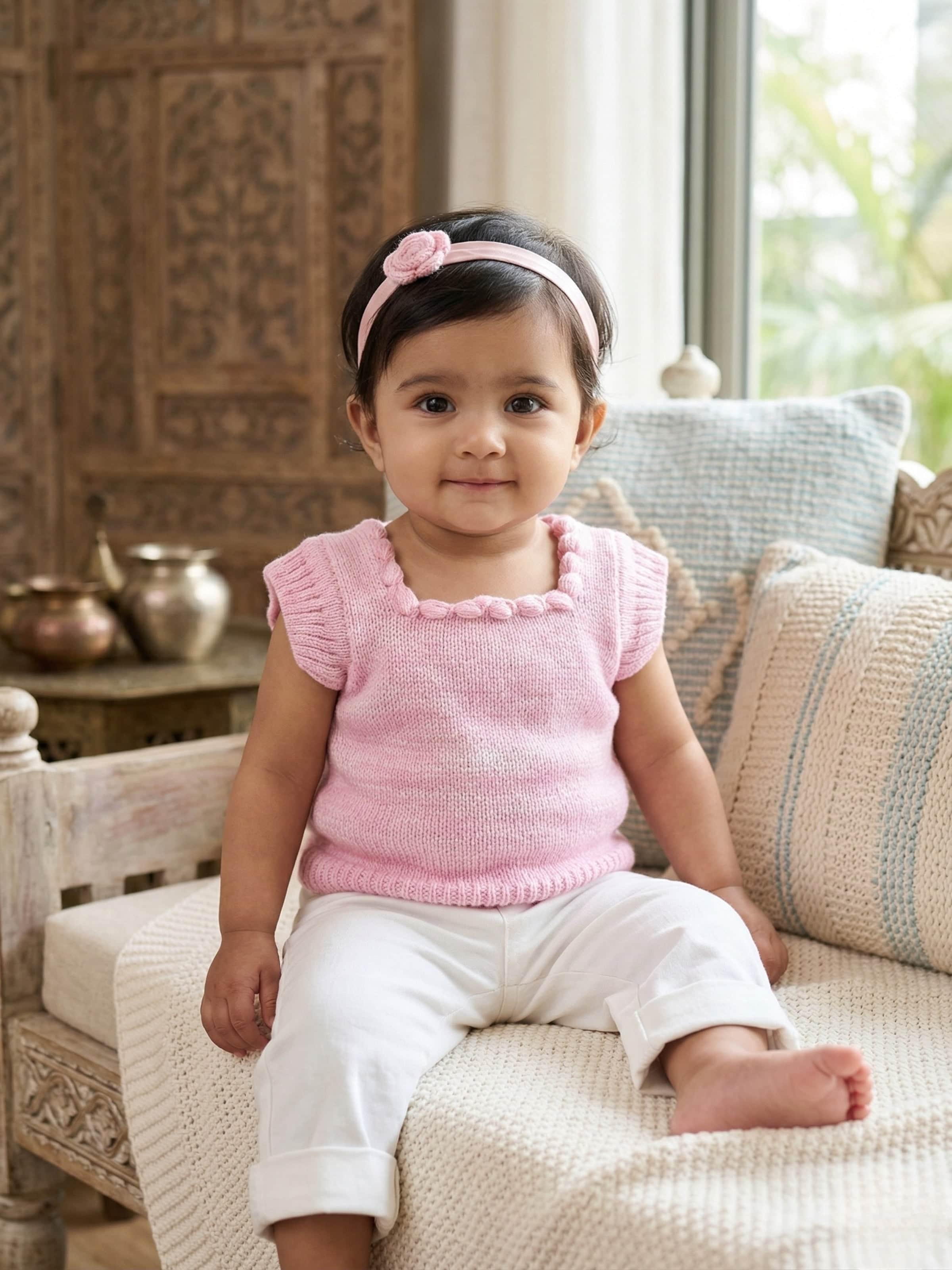 Little Angels Buy Little Baby Woolen Sleeveless Vest Woolen Sleeveless Baby Vest 3-6 M / Pink / Baby Wool