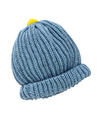 Woollen Solid Blue Beanie Cap with Pom Pom