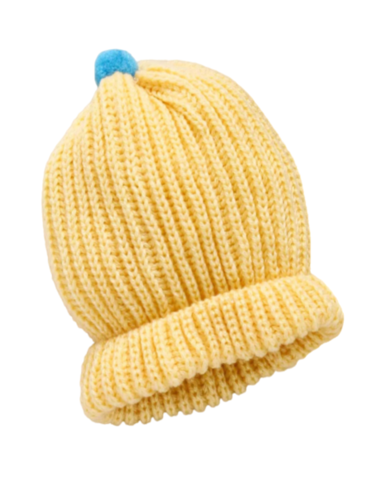 Woollen Solid Yellow Beanie Cap with Pom Pom